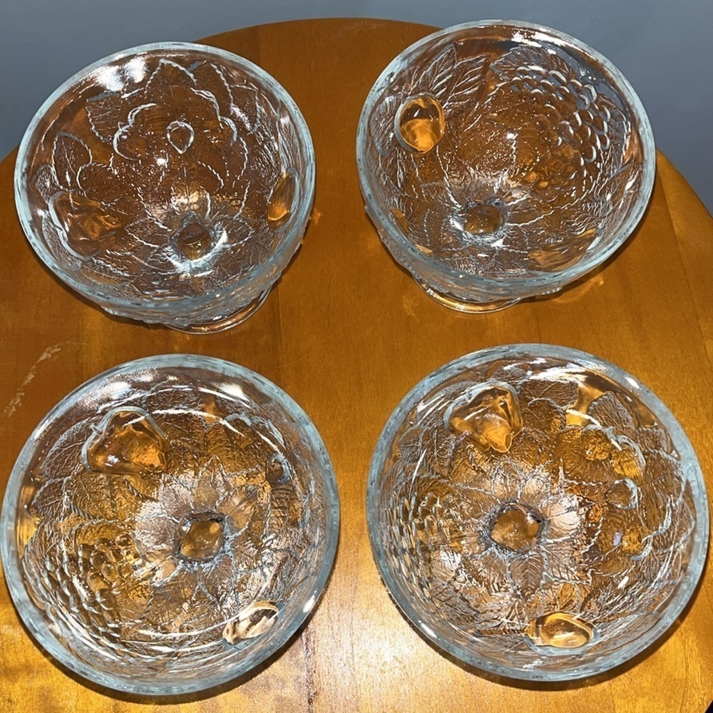 Pasabahce 4 Fruit Champagne Sherbet Glasses Set Clear Embossed Etch Stemware Lot